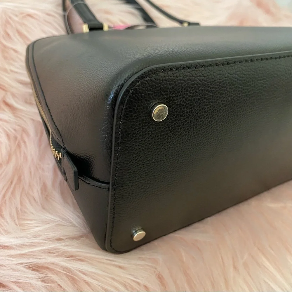 BNWT Kate Spade Black Embossed Leather Medium Dome Satchel w/ Crossbody Strap